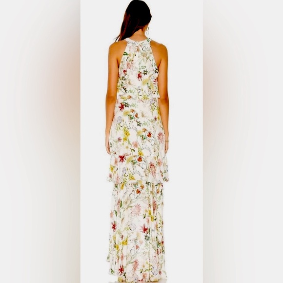 Parker Fillipa Sleeveless Halter Neck High/Low Ruffle Maxi Dress Floral Sangria - Picture 8 of 10